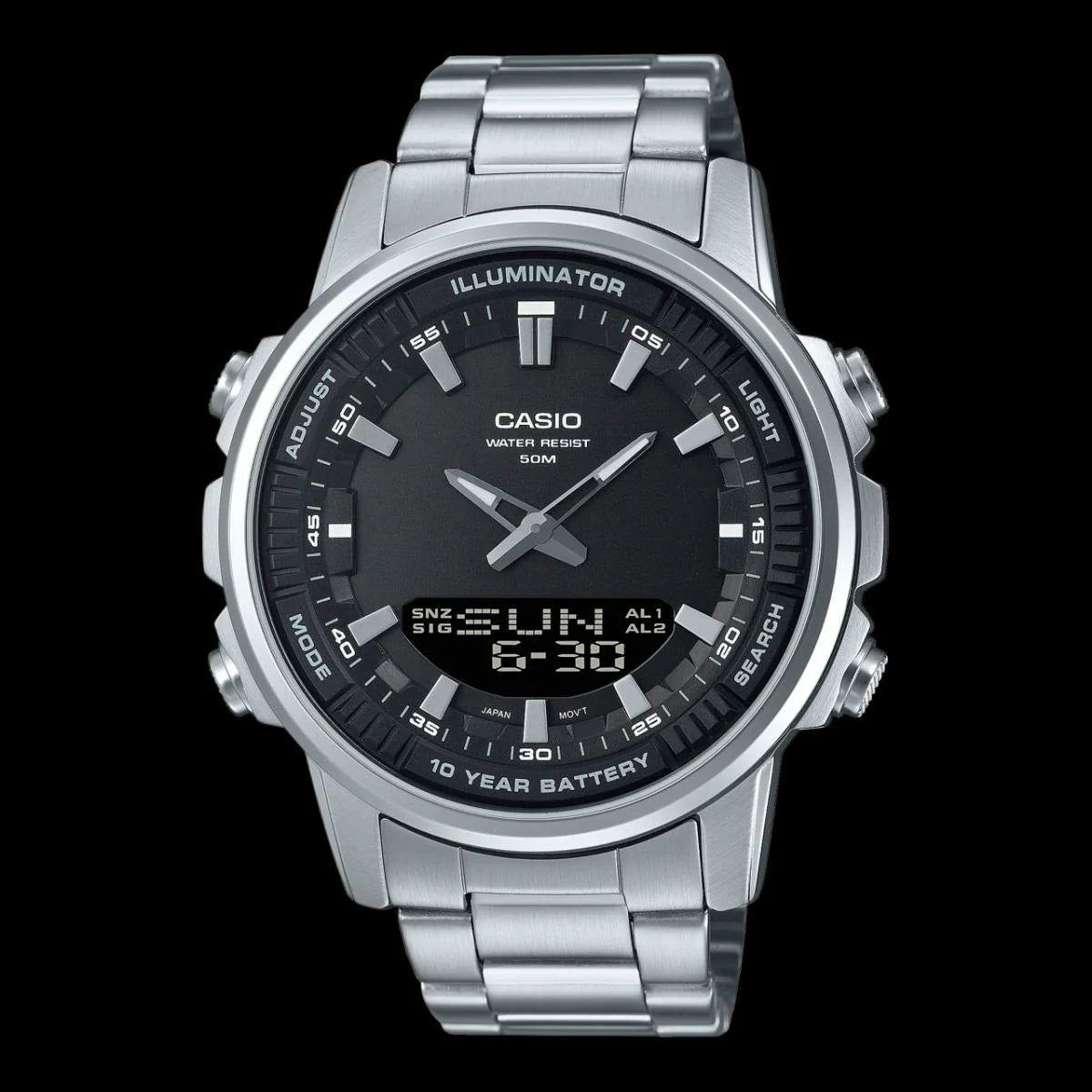 CASIO ANALOGUE DIGITAL MENS STAINLESS STEEL AMW 880 D/ Turquoise Dial Men Watch