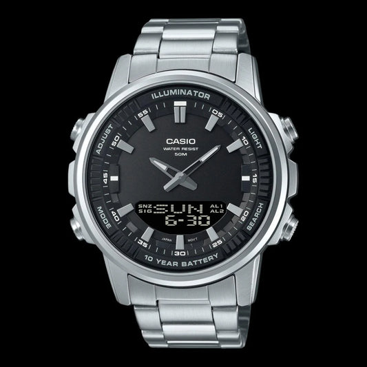 CASIO ANALOGUE DIGITAL MENS STAINLESS STEEL AMW 880 D/ Turquoise Dial Men Watch
