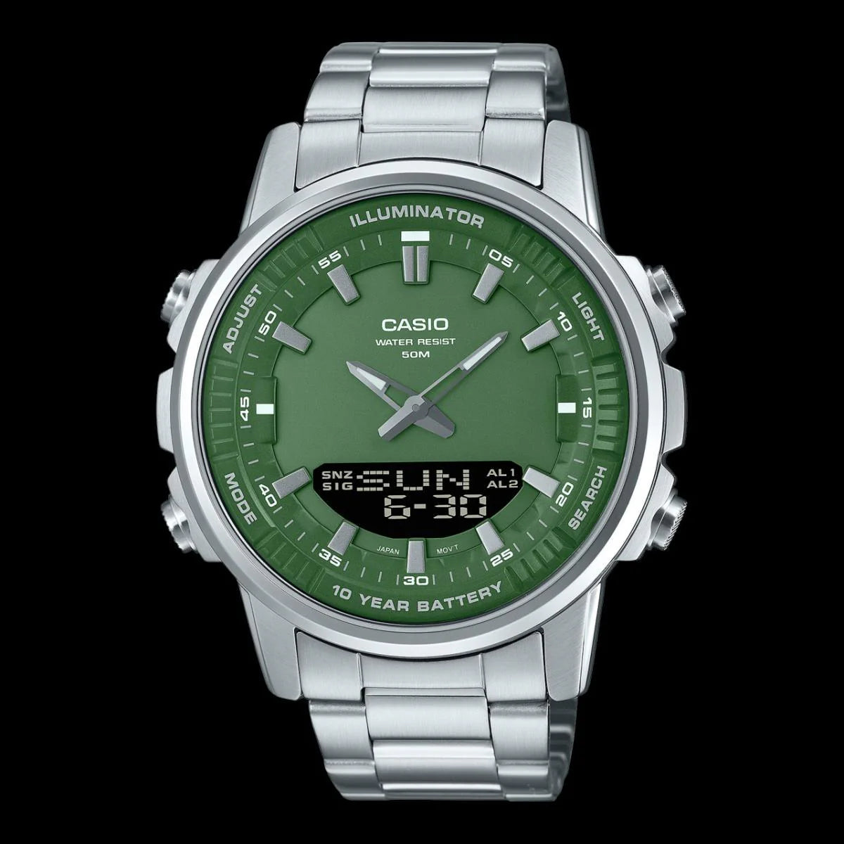 CASIO ANALOGUE DIGITAL MENS STAINLESS STEEL AMW 880 D/ Turquoise Dial Men Watch