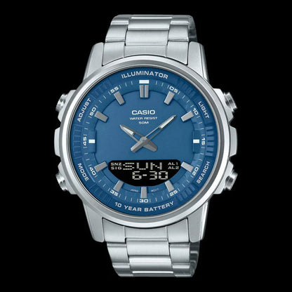 CASIO ANALOGUE DIGITAL MENS STAINLESS STEEL AMW 880 D/ Turquoise Dial Men Watch