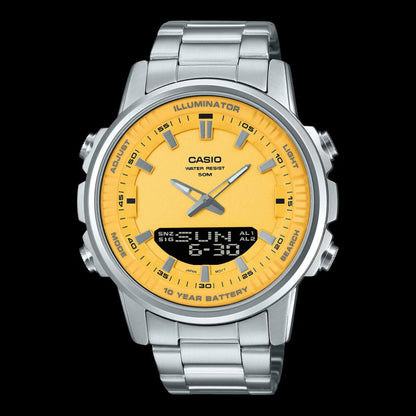 CASIO ANALOGUE DIGITAL MENS STAINLESS STEEL AMW 880 D/ Turquoise Dial Men Watch